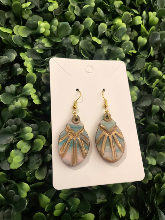 Abstract gold teal earrings