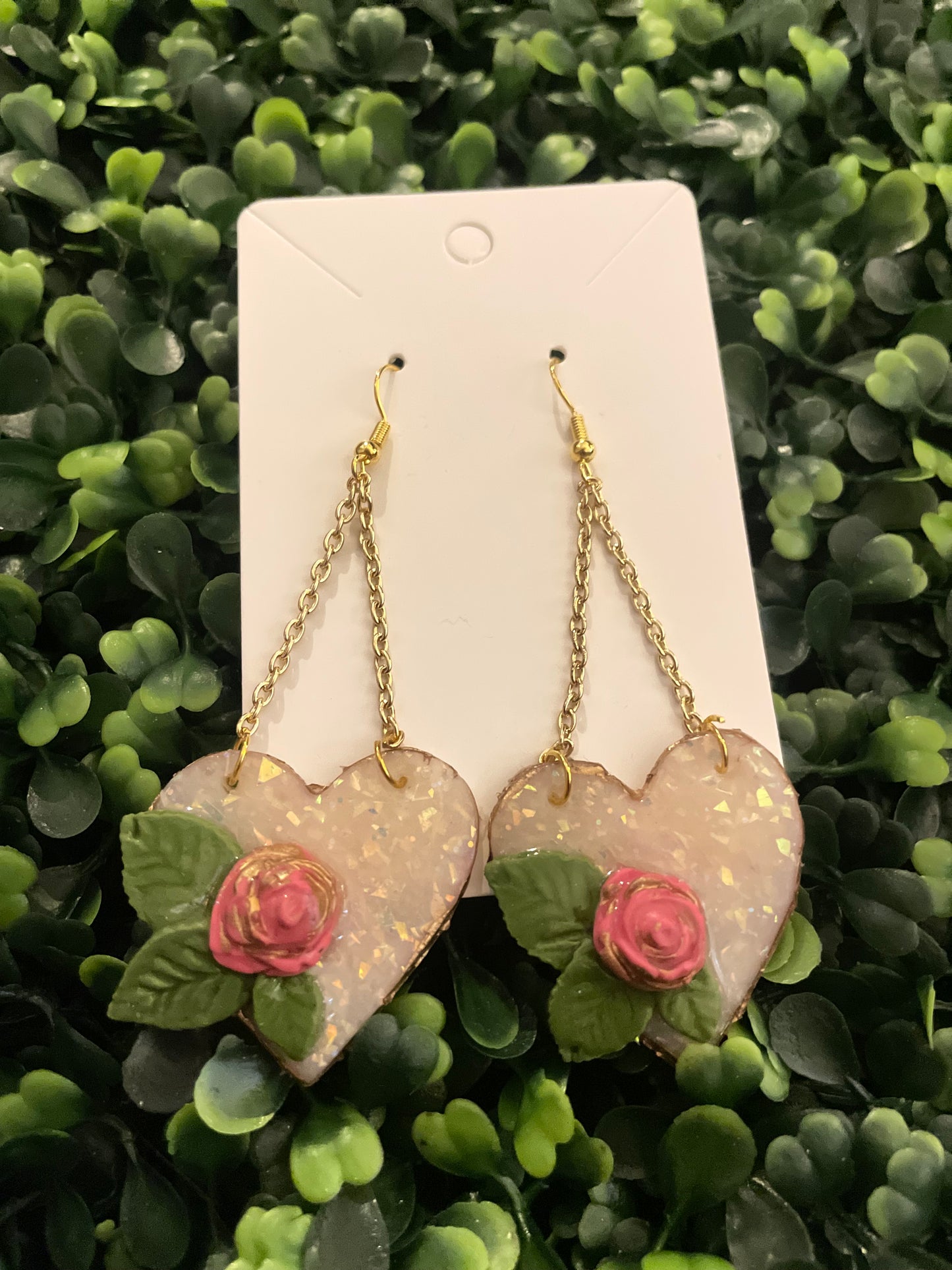 Opal heart flower dangle
