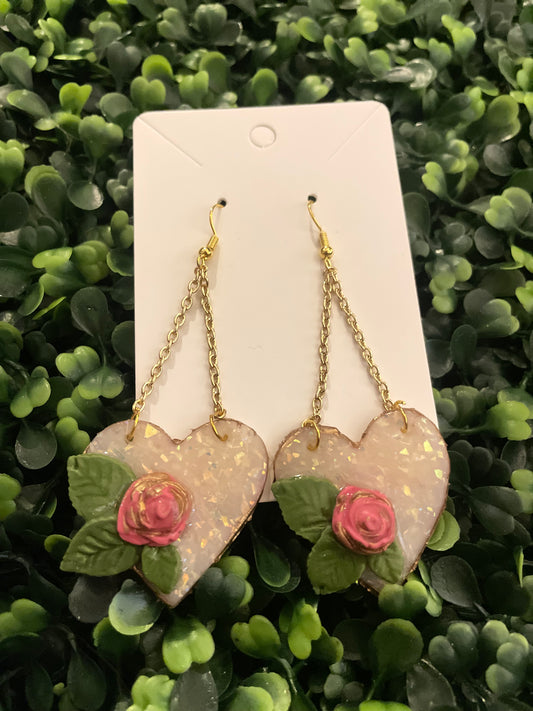 Opal heart flower dangle