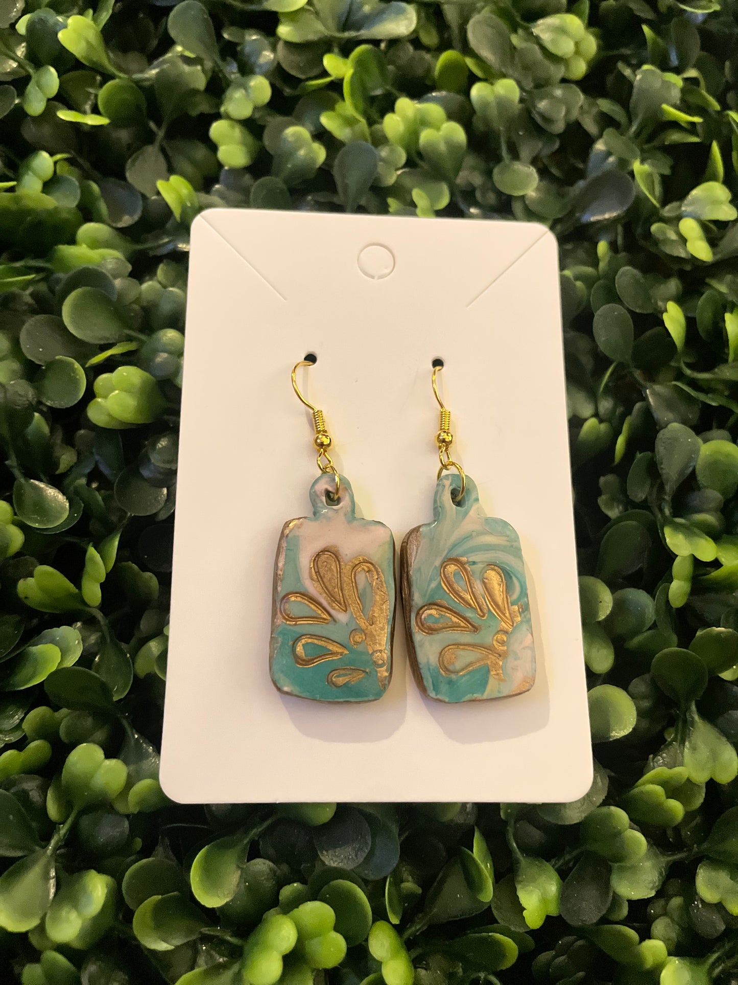 Abstract gold teal earrings