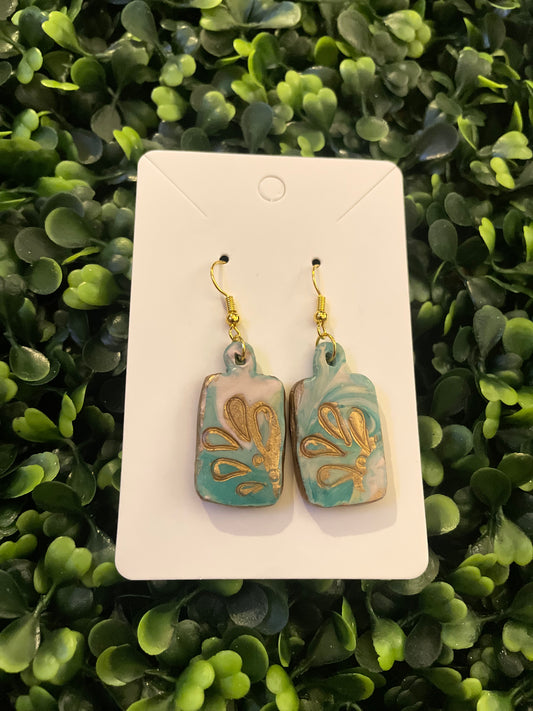Abstract gold teal earrings