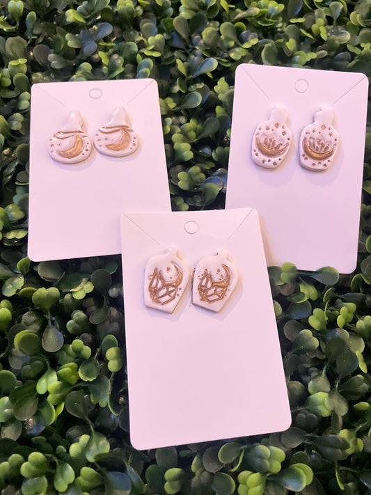 White apothecary stud earring set