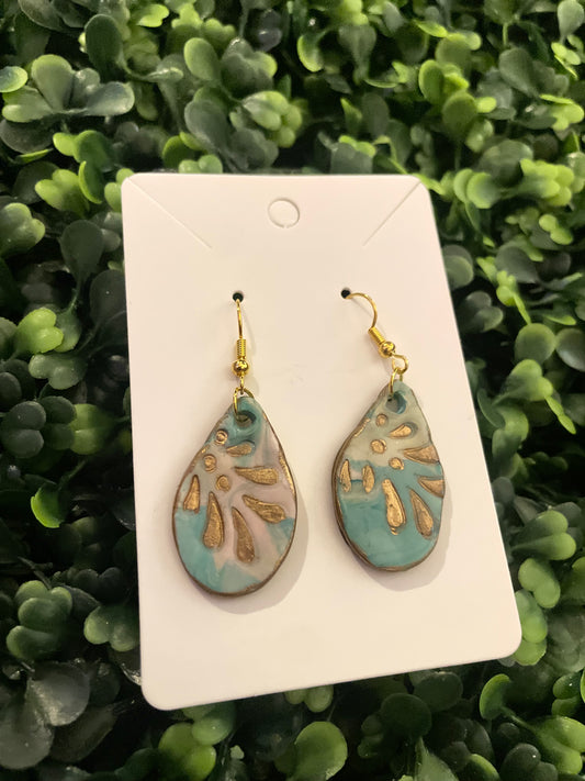 Abstract teal gold earrings