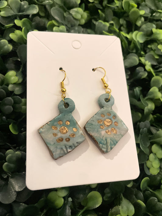 Abstract gold teal earrings