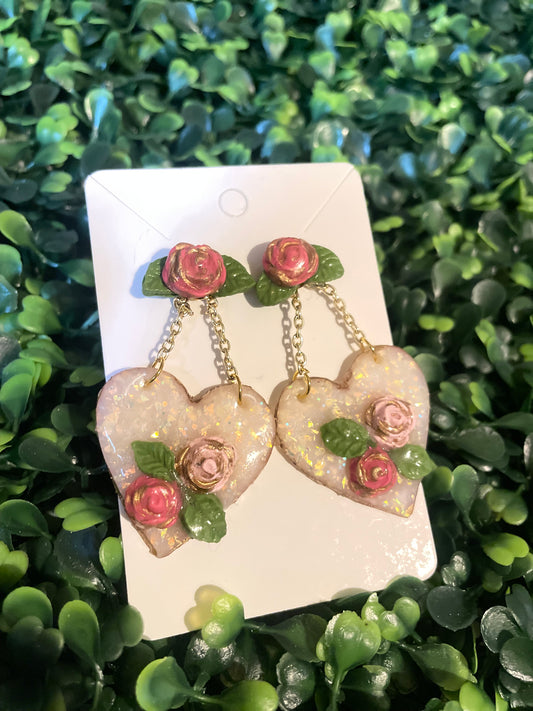 Opal rose floral earrings