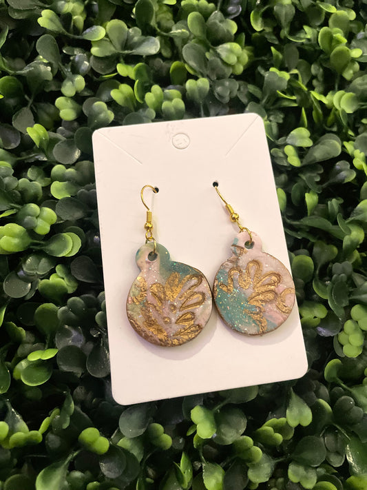 Abstract teal gold earrings