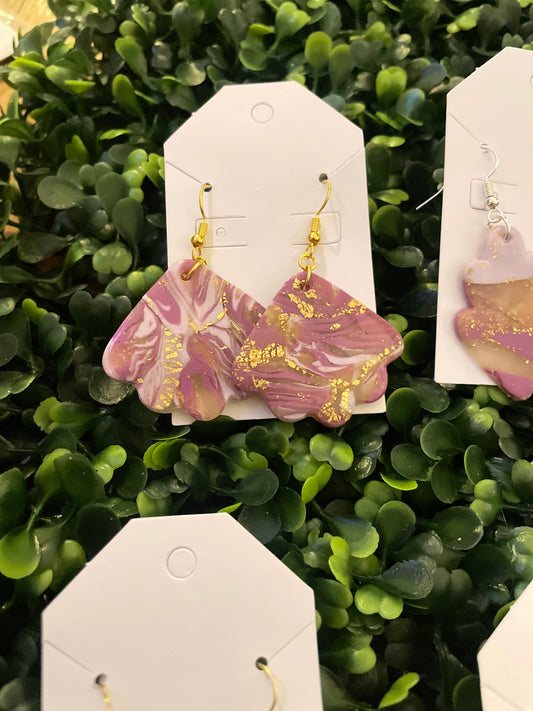 Fan style purple gold earrings