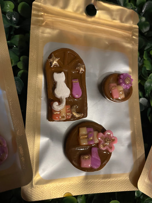 Dark bookshelf cat set magnets